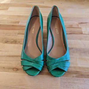 Green Nine West Cork Wedges